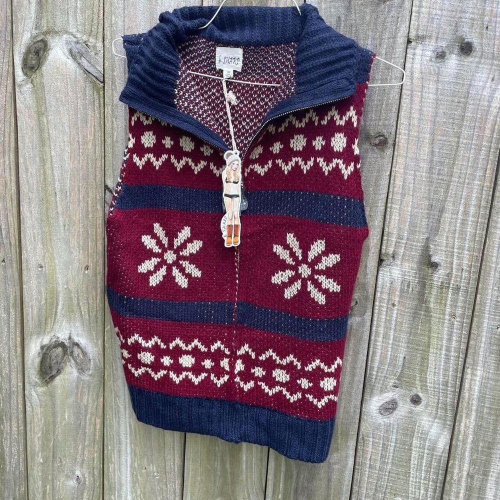 Deadstock Vintage Y2K Snowflake Zip Up Sweater Vest